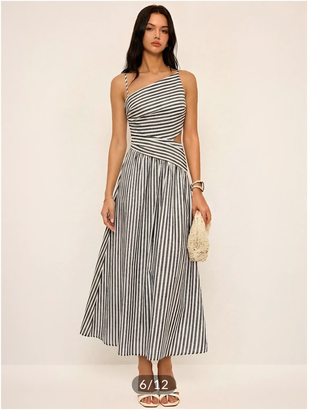 Striped Cut-Out Asymmetric Cami Maxi Dress.